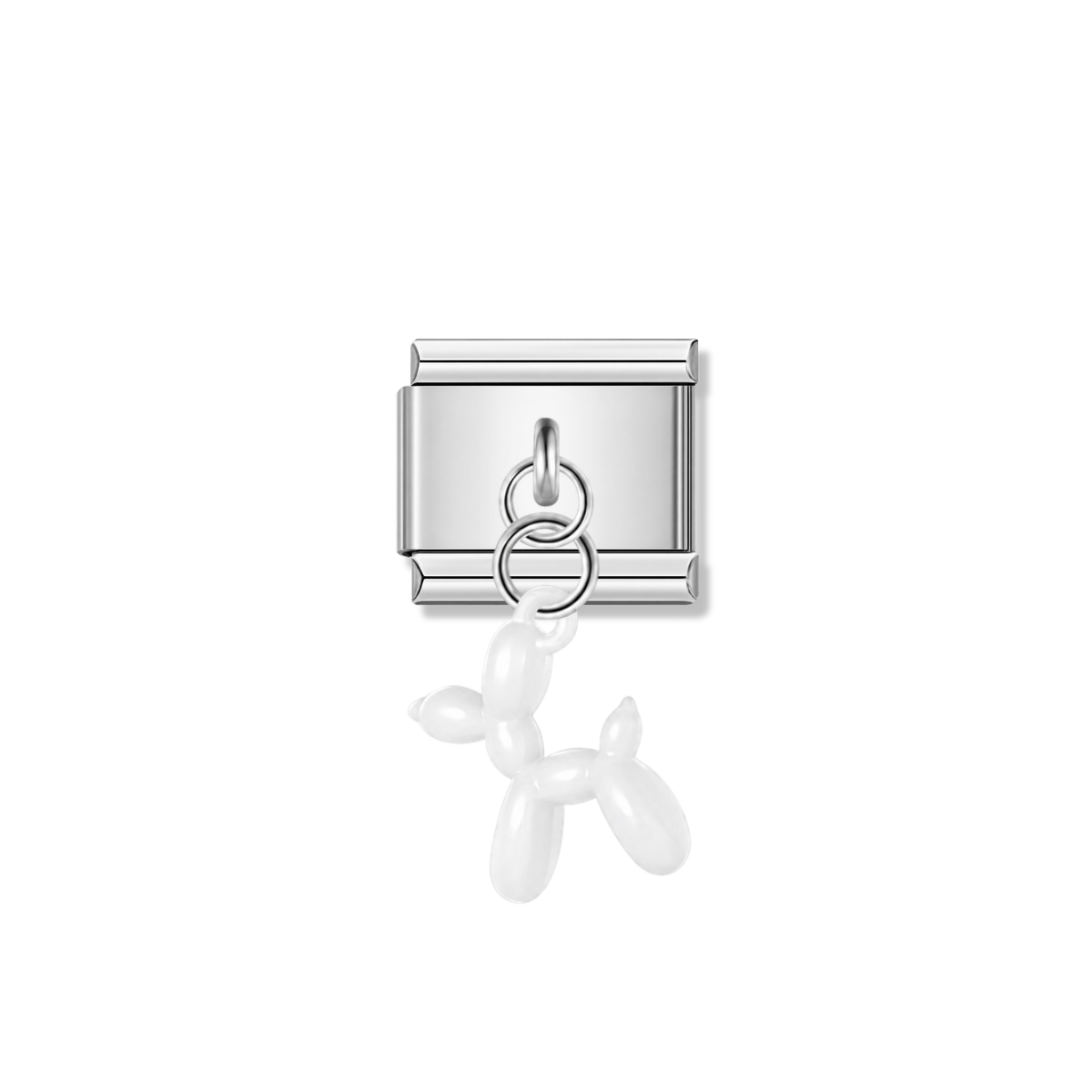 White Balloon Dog – silver Italian pendant charm by Italycharm