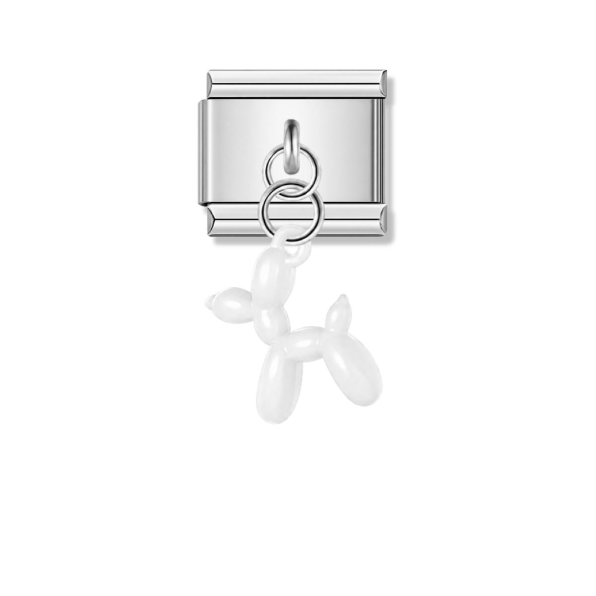 White Balloon Dog – silver Italian pendant charm by Italycharm
