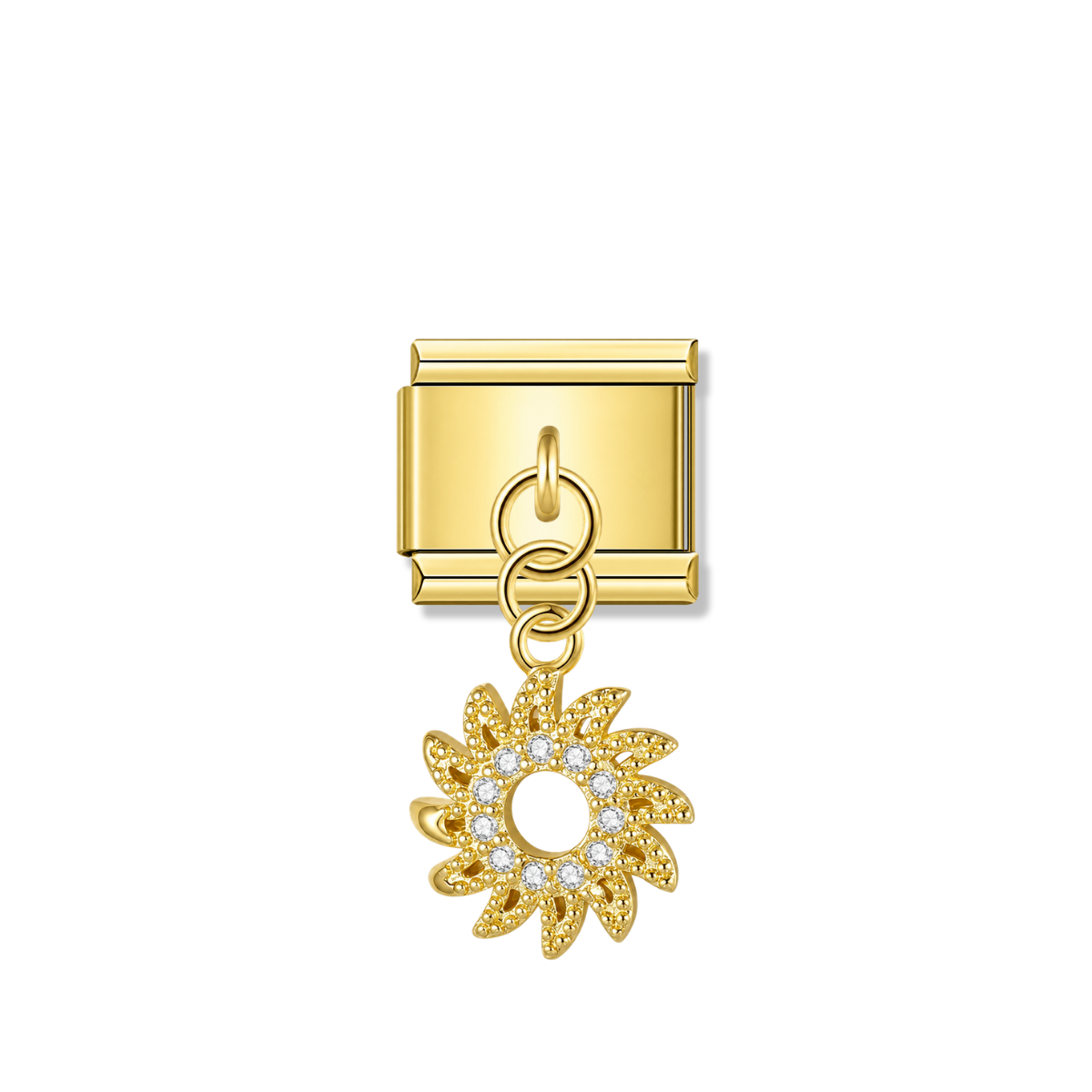 Golden Sunflower with CZ – gold Italian pendant charm by Italycharm