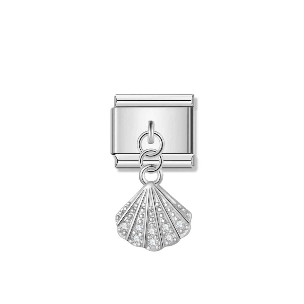 Sparkling Seashell with CZ – silver Italian pendant charm by Italycharm