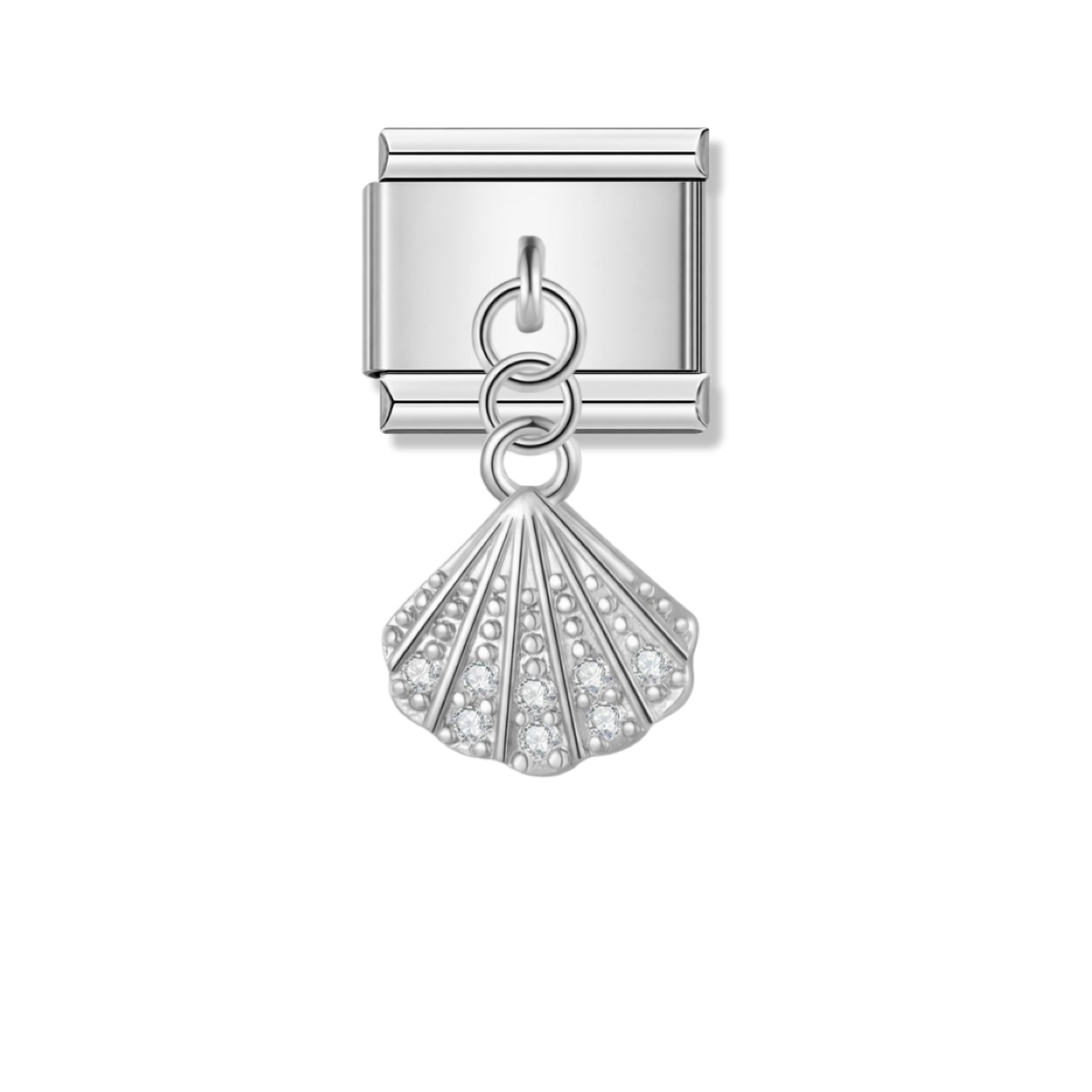 Sparkling Seashell with CZ – silver Italian pendant charm by Italycharm