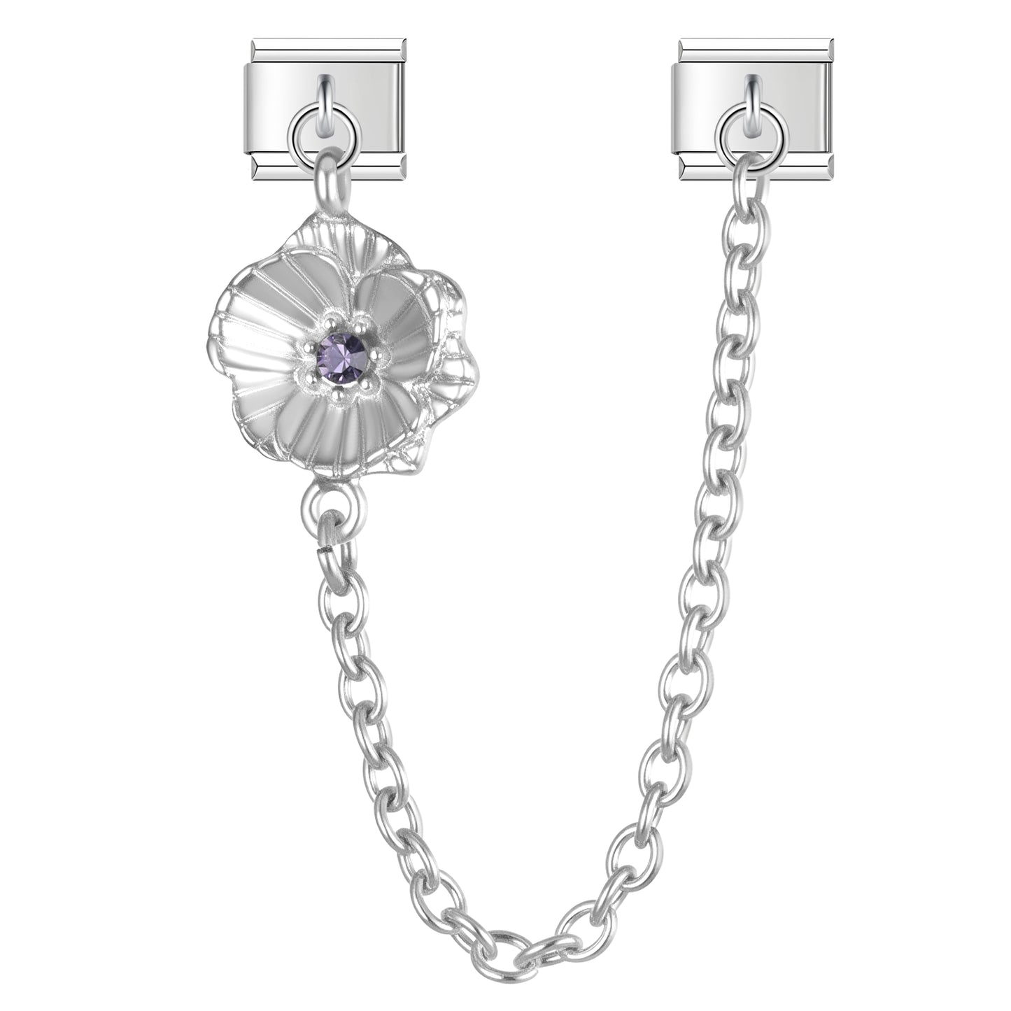 February Violet with CZ - Silver Chain Charm