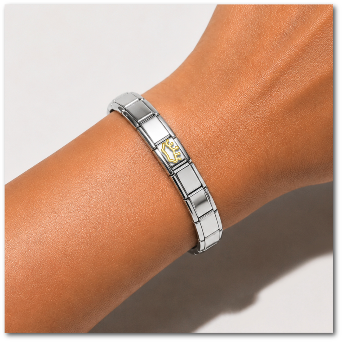 Golden Crown – silver Italian charm worn on an Italian charm bracelet