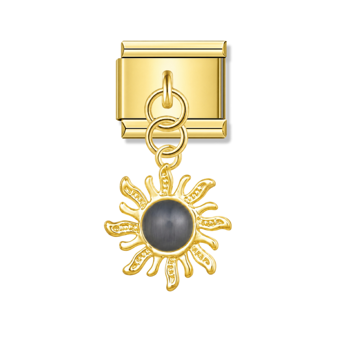 Golden Sun with Black Resin Gem – gold Italian pendant charm by Italycharm