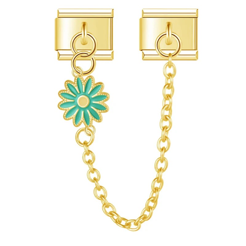 Green Daisy Flower - Gold Chain Charm
