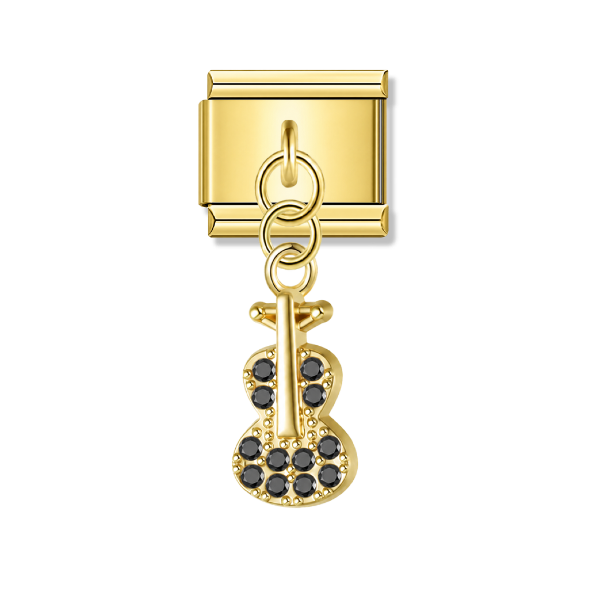 Guitar with Black CZ – gold Italian pendant charm by Italycharm