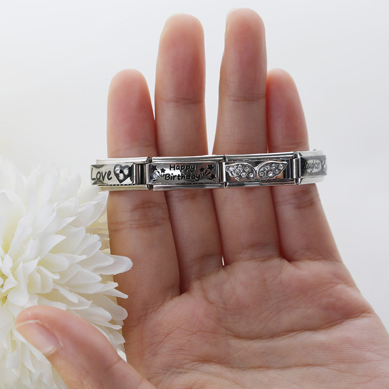 Wings with CZ - Silver Bar Charm