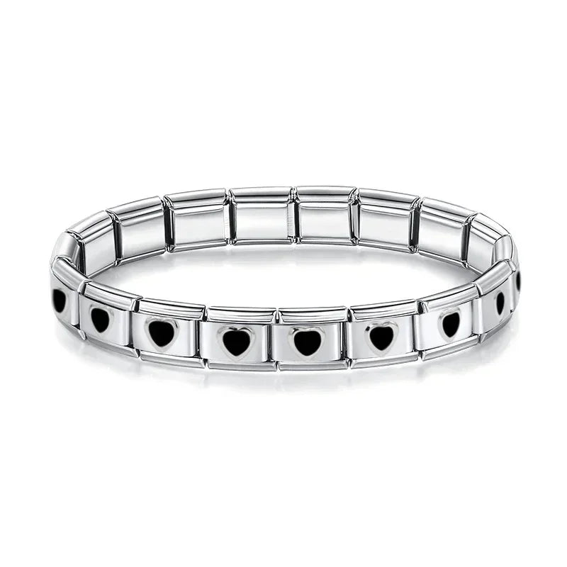 Classic Italian Bracelet with Black Enamel Hearts – Italian charm bracelet by Italycharm