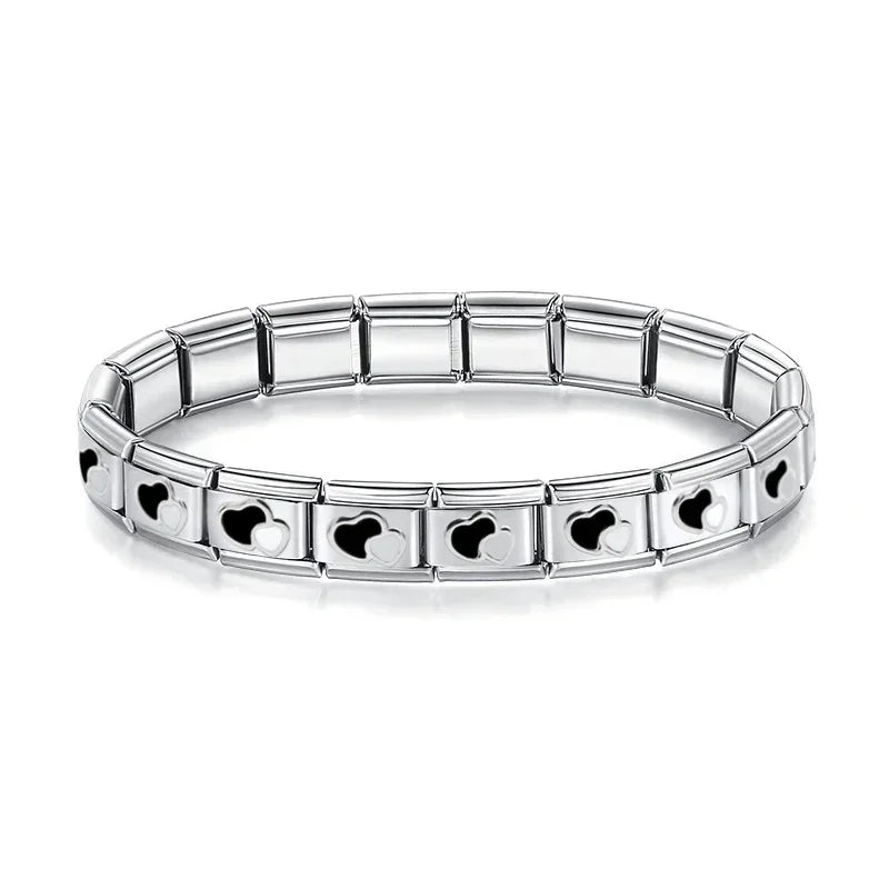 Classic Italian Bracelet with Black and White Double Hearts – Italian charm bracelet by Italycharm