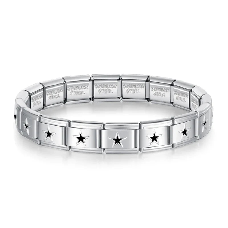 Classic Italian Bracelet with Black Enamel Stars – Italian charm bracelet by Italycharm