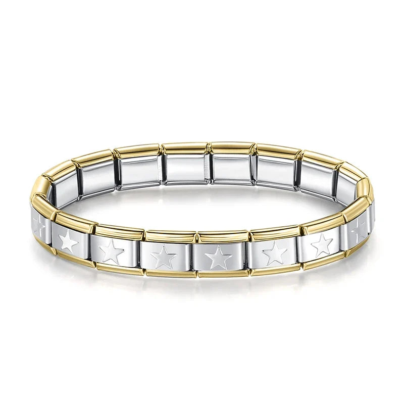 Classic Italian Bracelet with Silver Stars and Gilded Edges – Italian charm bracelet by Italycharm