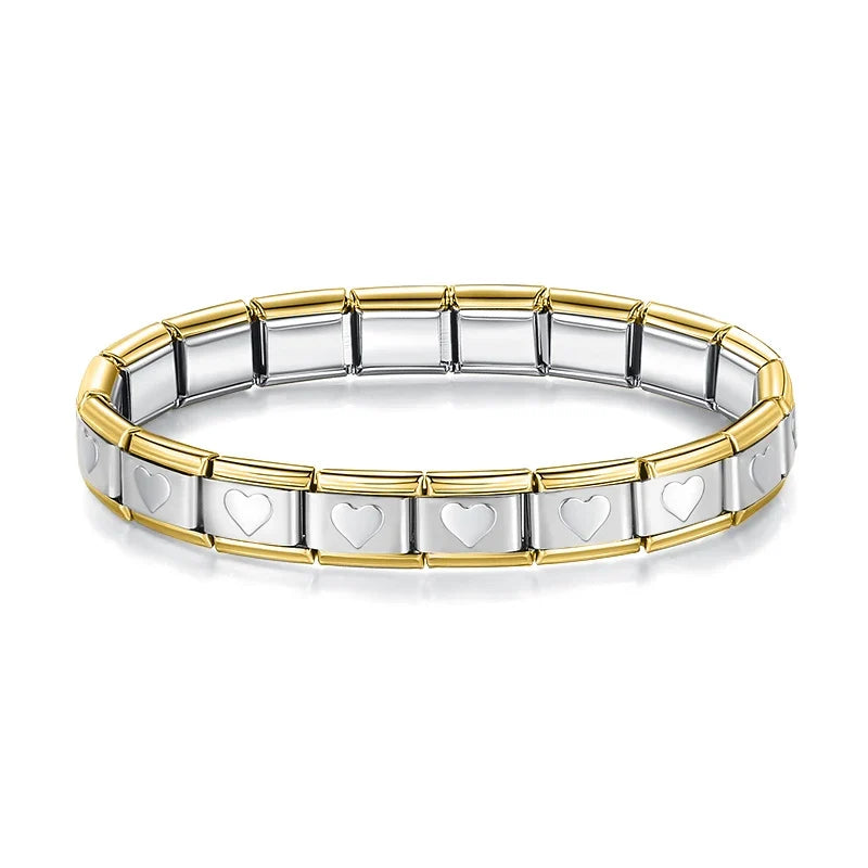 Classic Italian Bracelet with Silver Hearts and Gilded Edges – Italian charm bracelet by Italycharm