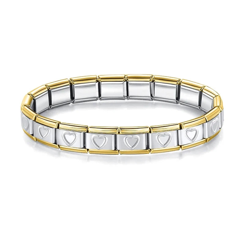 Classic Italian Bracelet with Silver Open Hearts and Gilded Edges – Italian charm bracelet by Italycharm