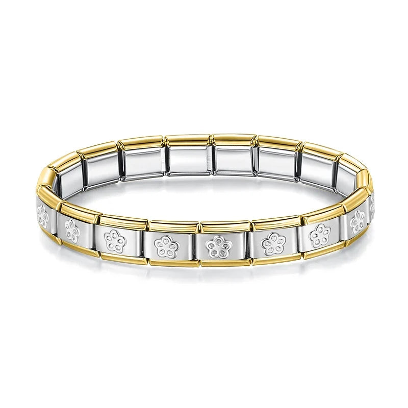 Classic Italian Bracelet with Silver Blossoms and Gilded Edges – Italian charm bracelet by Italycharm