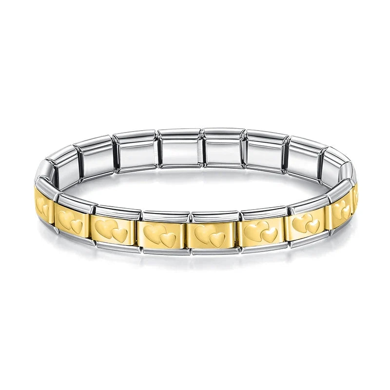 Classic Italian Bracelet with Gilded Twin Hearts on Silver – Italian charm bracelet by Italycharm