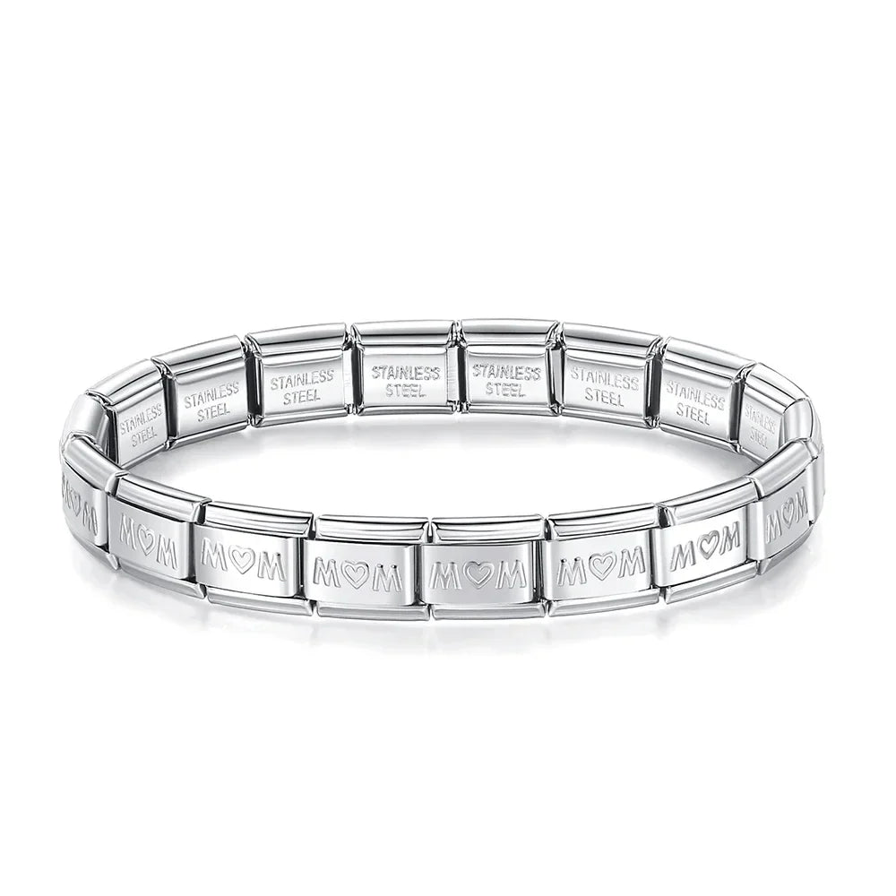 Classic Italian Bracelet with Silver MOM Letters – Italian charm bracelet by Italycharm