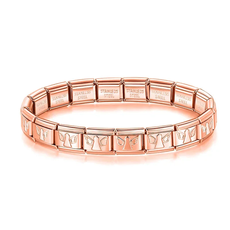 Classic Italian Bracelet with Rose Gold Angel Wings – Italian charm bracelet by Italycharm