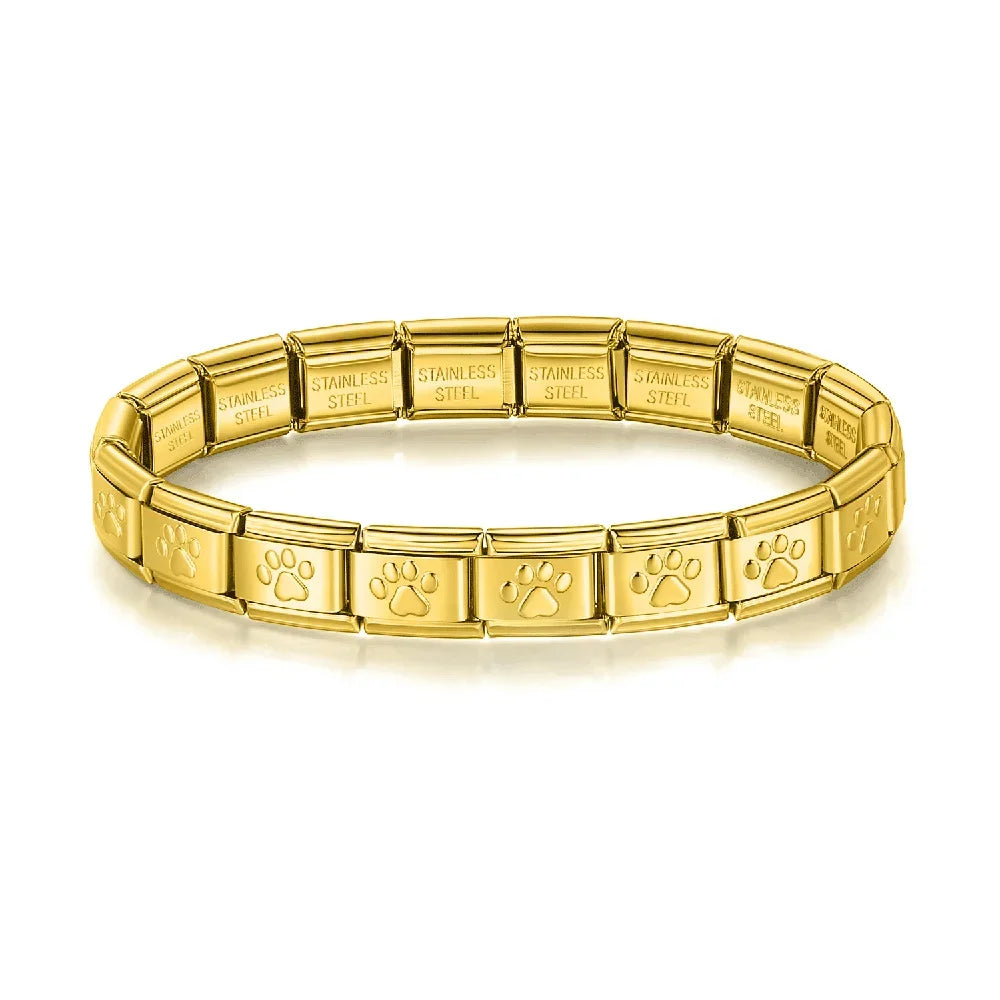 Classic Italian Bracelet with Gold Paw Prints – Italian charm bracelet by Italycharm