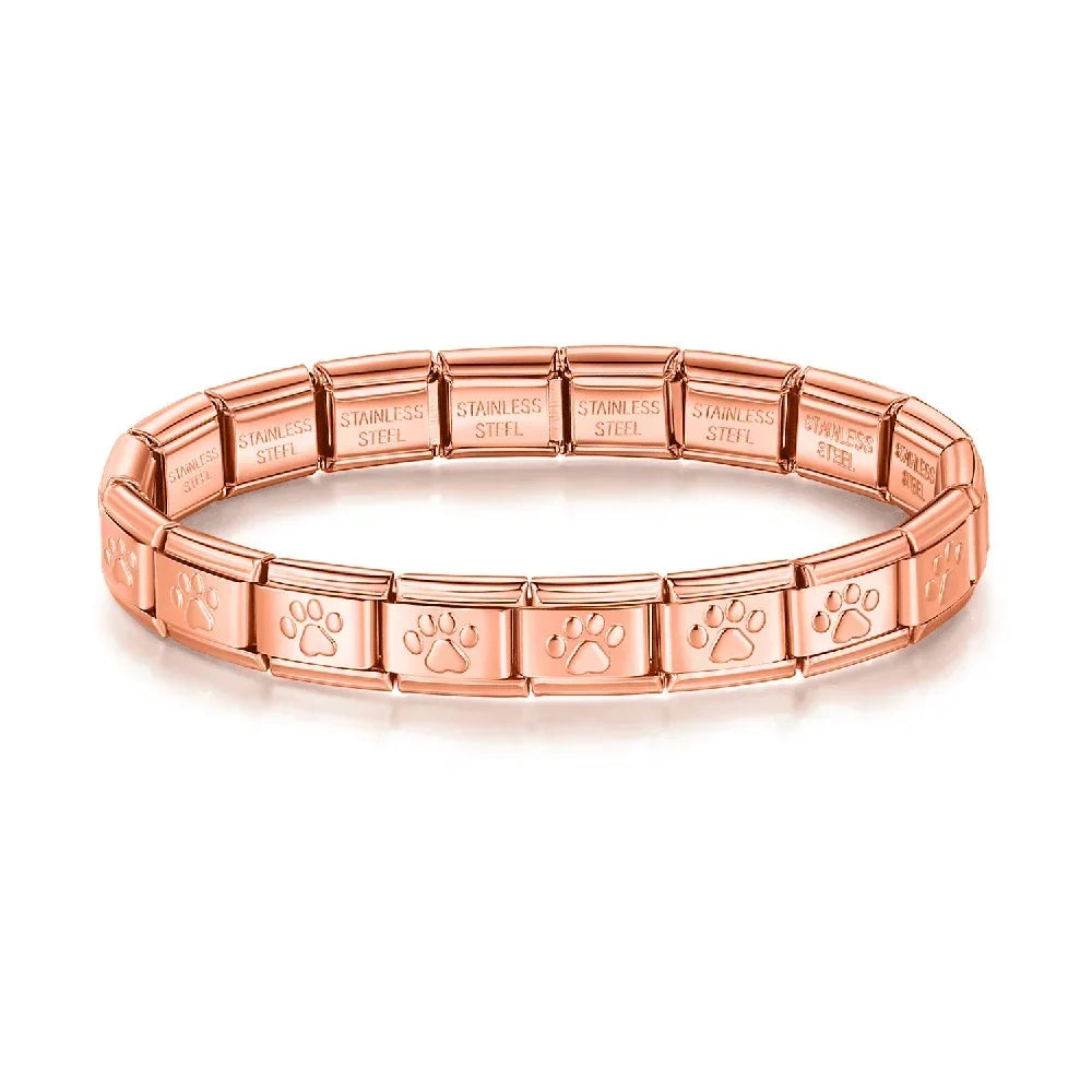 Classic Italian Bracelet with Rose Gold Paw Prints – Italian charm bracelet by Italycharm