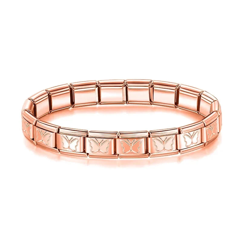 Classic Italian Bracelet with Rose Gold Butterflies – Italian charm bracelet by Italycharm