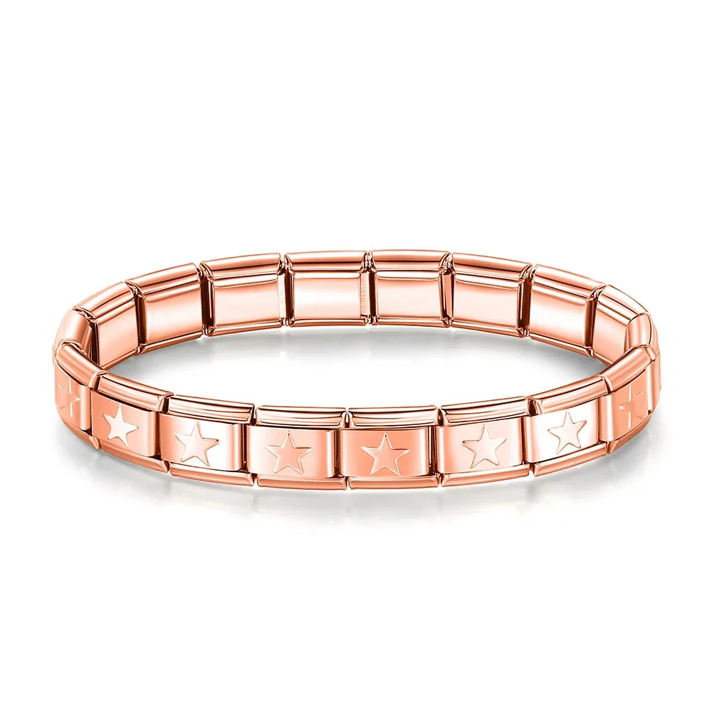 Classic Italian Bracelet with Rose Gold Stars – Italian charm bracelet by Italycharm