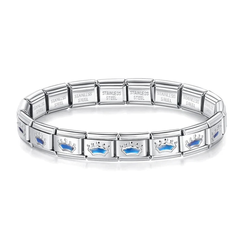 Classic Italian Bracelet with Blue Enamel Crowns – Italian charm bracelet by Italycharm
