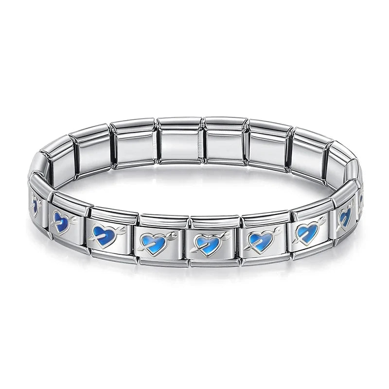 Classic Italian Bracelet with Blue Enamel Arrow Hearts – Italian charm bracelet by Italycharm