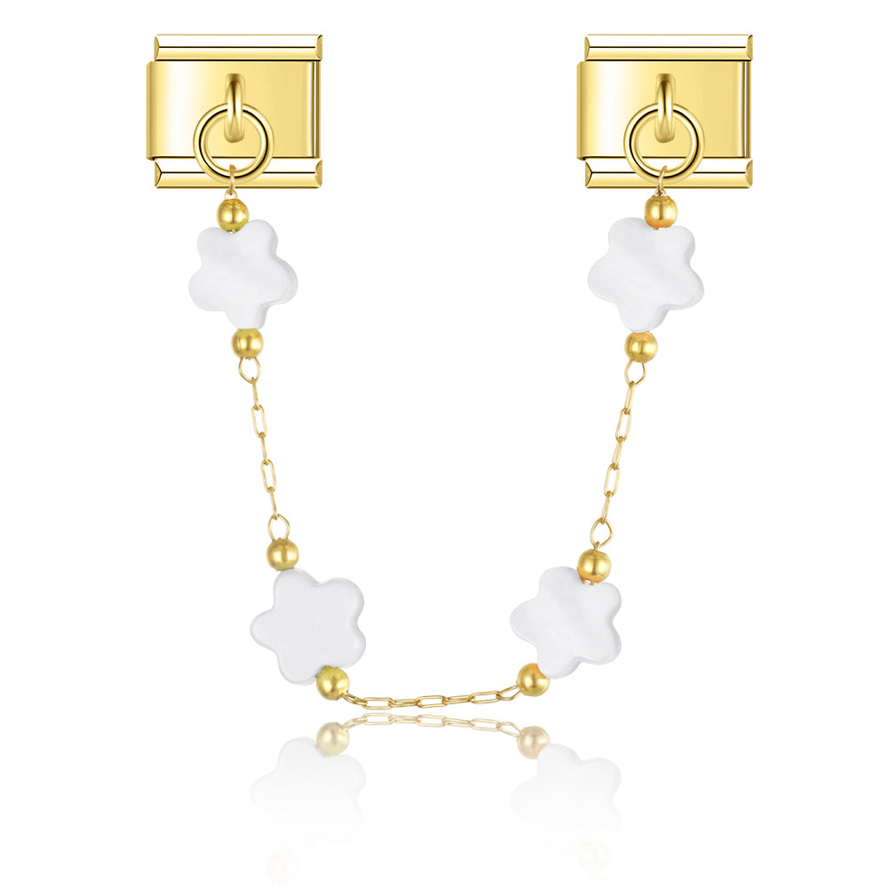 Ivory Nacre Mother of Pearl Flowers - Gold Chain Charm