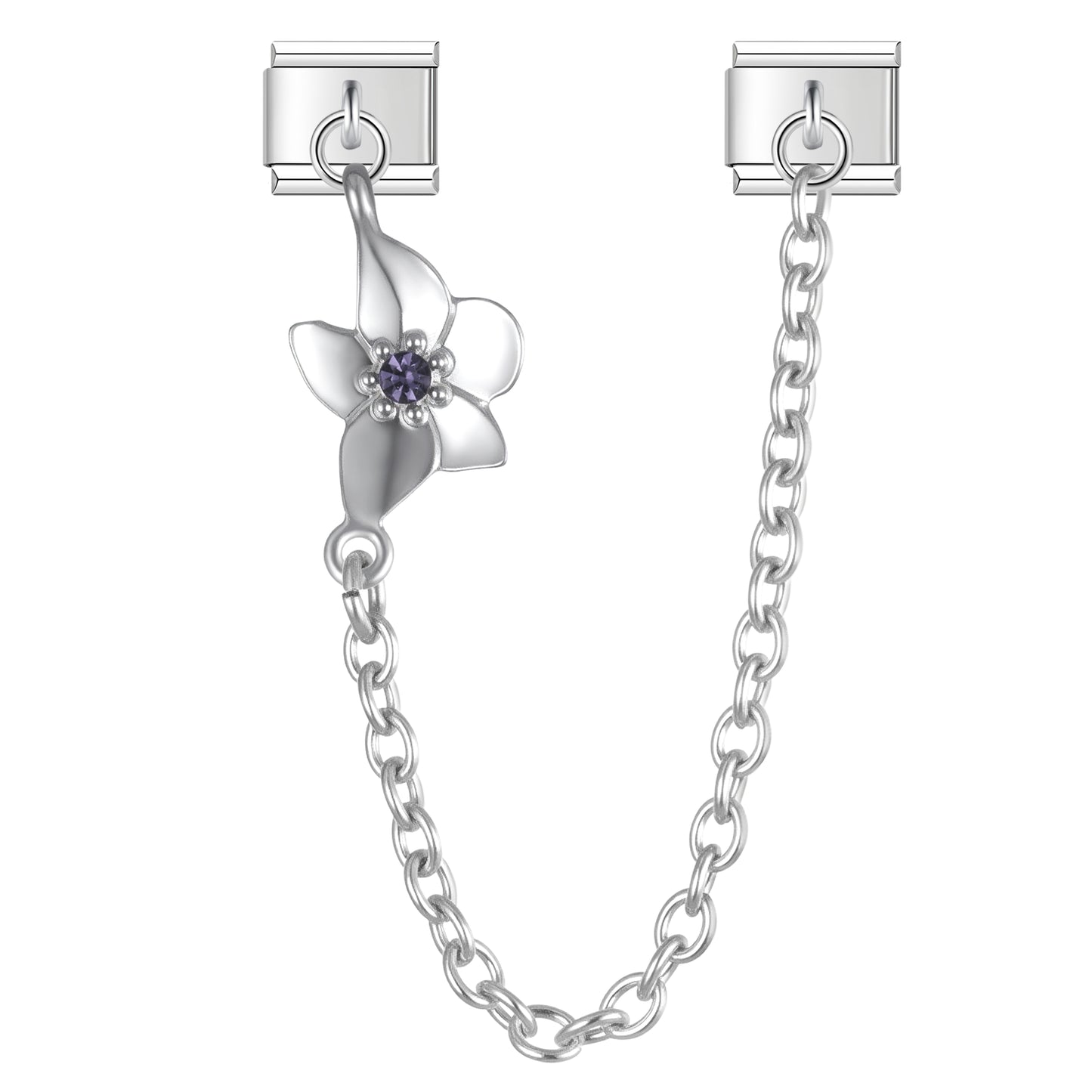 January Birth Flower Snowdrop with CZ - Silver Chain Charm