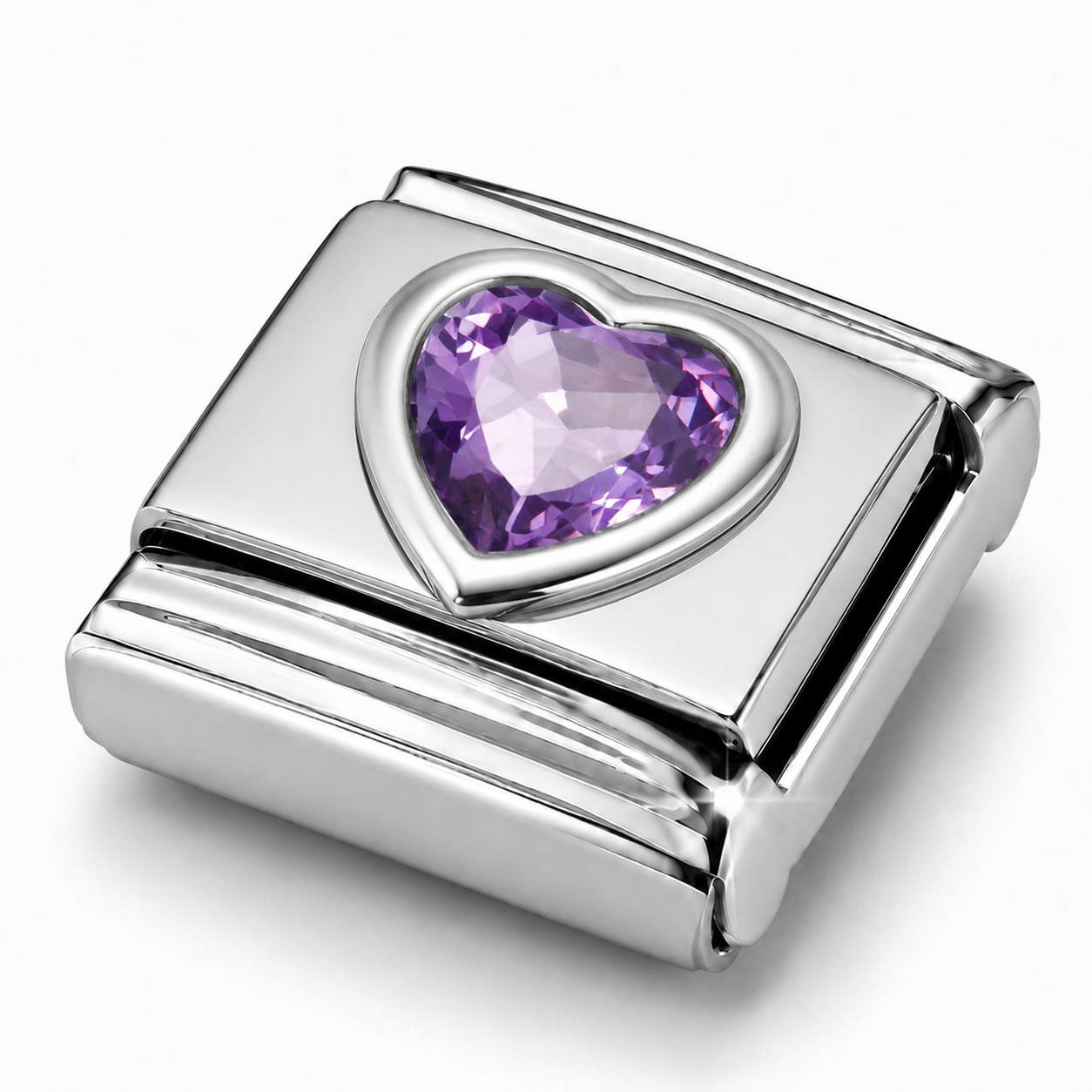 Lavender Purple Resin Heart – silver Italian charm close-up view