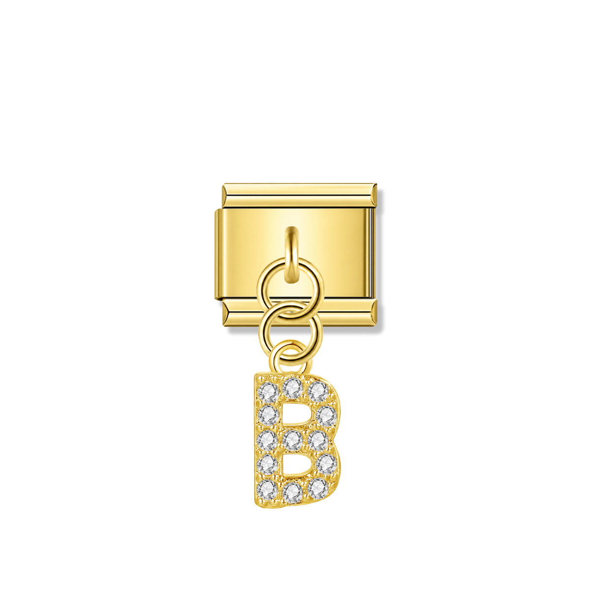 Letter B with CZ – gold Italian pendant charm by Italycharm