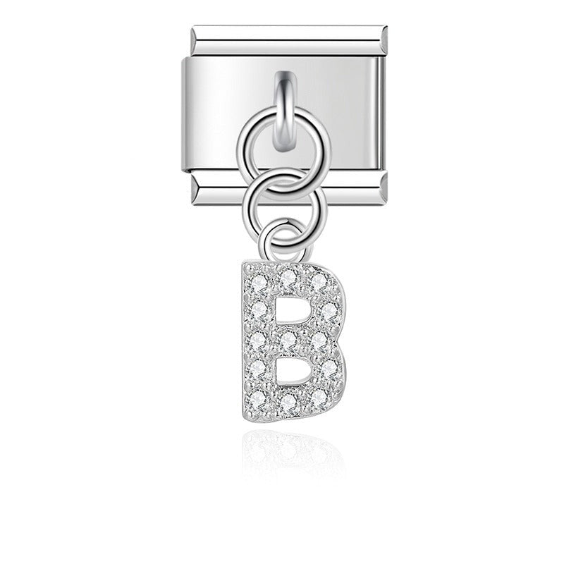 Letter B with CZ - Silver Pendant Charm