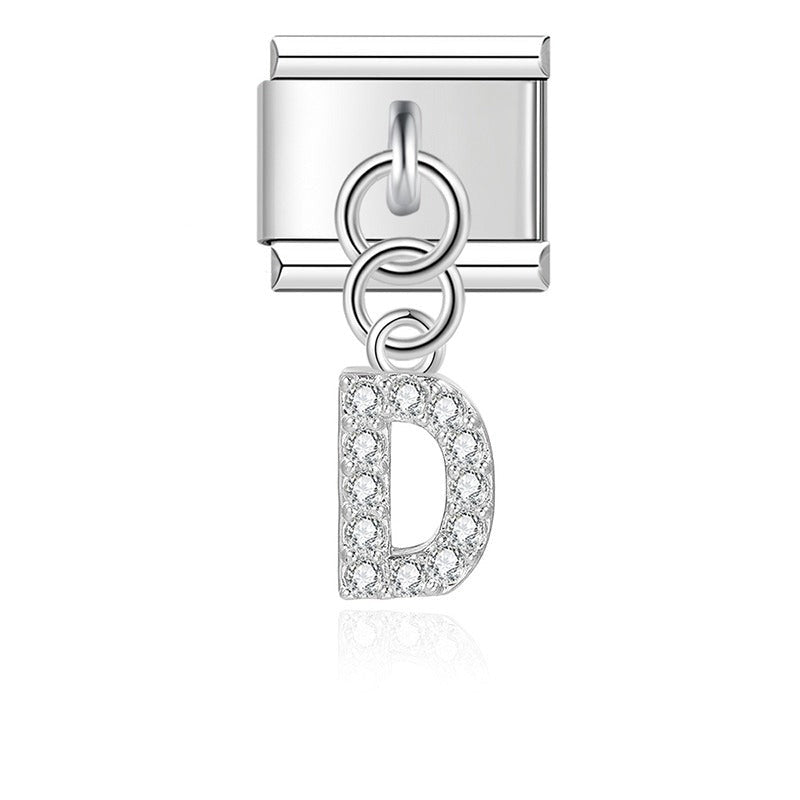 Letter D with CZ - Silver Pendant Charm