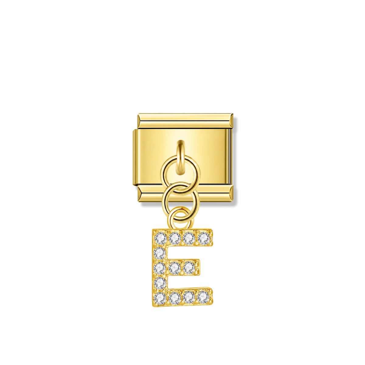 Letter E with CZ – gold Italian pendant charm by Italycharm