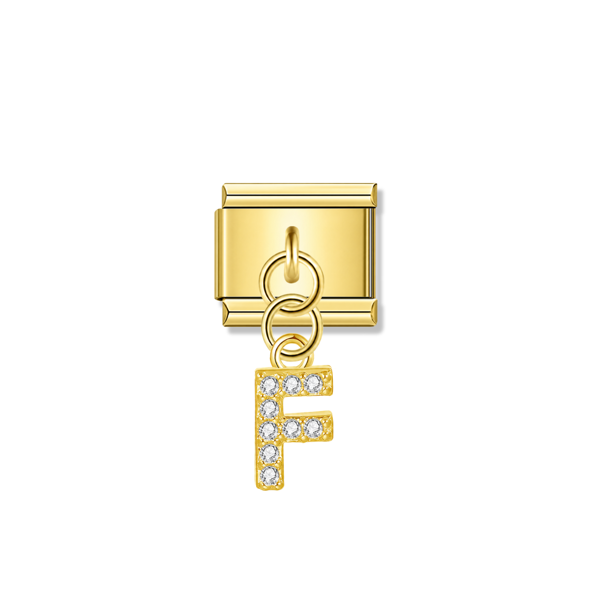 Letter F with CZ – gold Italian pendant charm by Italycharm