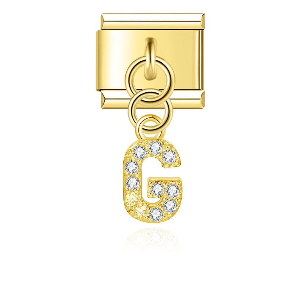Letter G with CZ - Gold Pendant Charm
