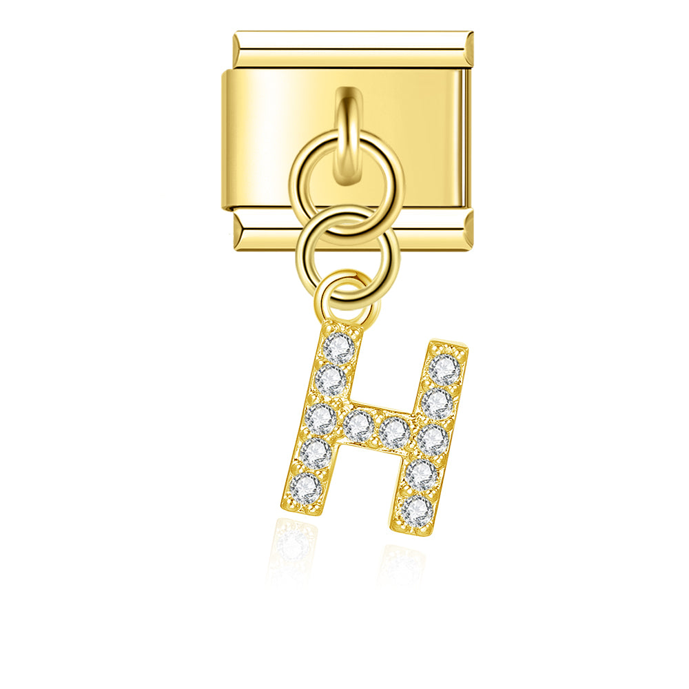 Letter H with CZ - Gold Pendant Charm