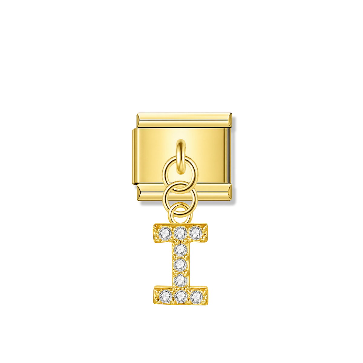 Letter I with CZ – gold Italian pendant charm by Italycharm