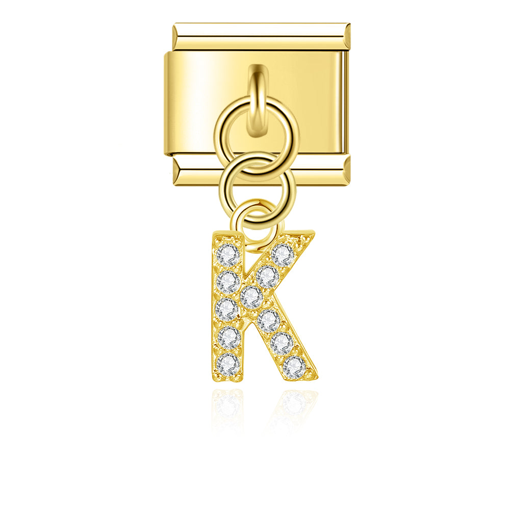 Letter K with CZ - Gold Pendant Charm