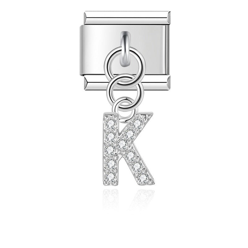 Letter L with CZ - Silver Pendant Charm