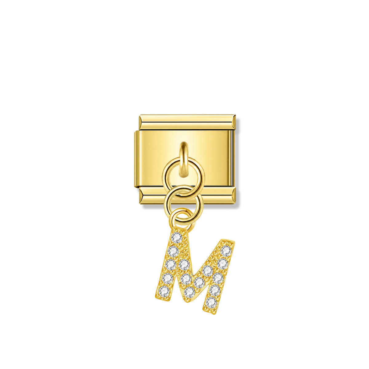 Letter M with CZ – gold Italian pendant charm by Italycharm