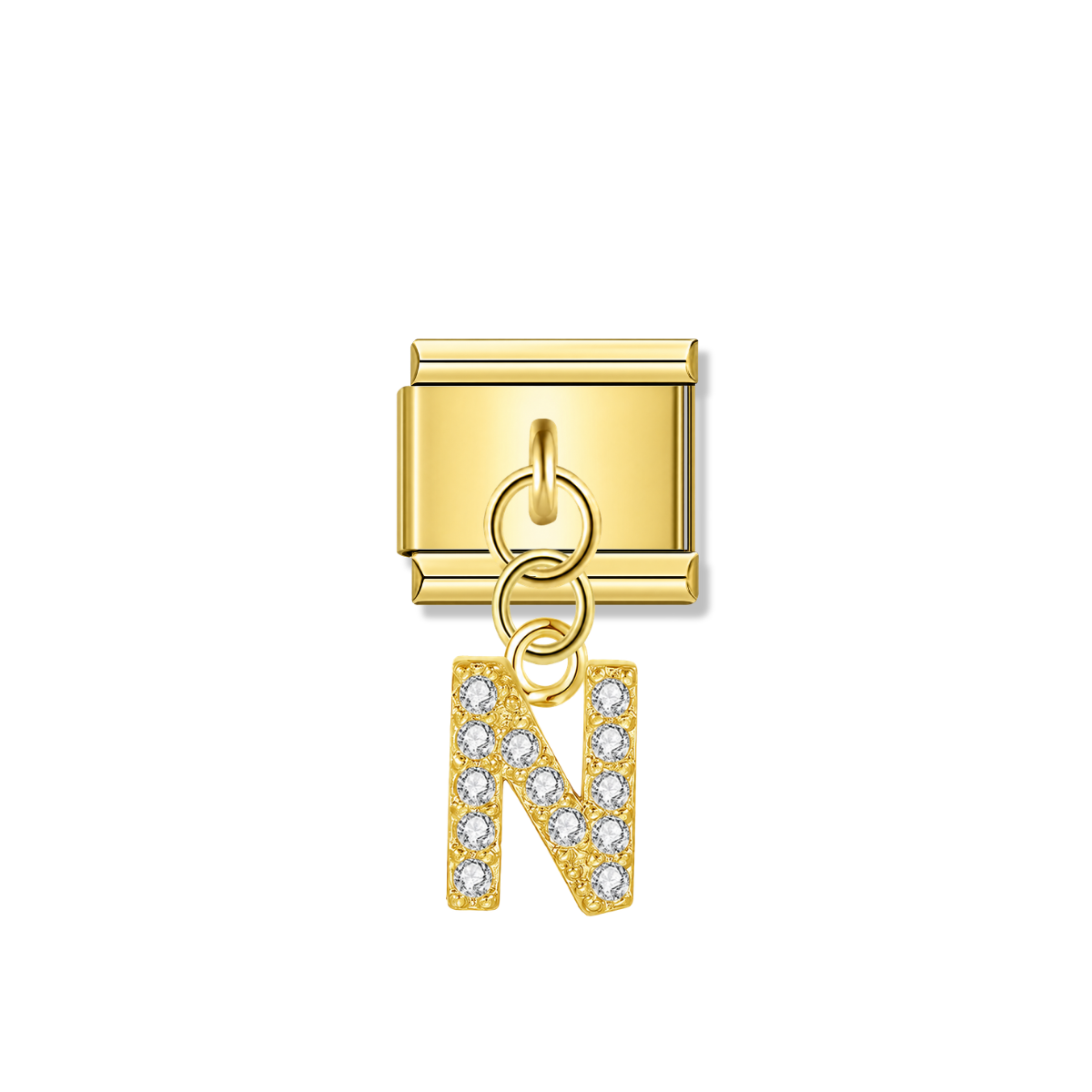Letter N with CZ – gold Italian pendant charm by Italycharm