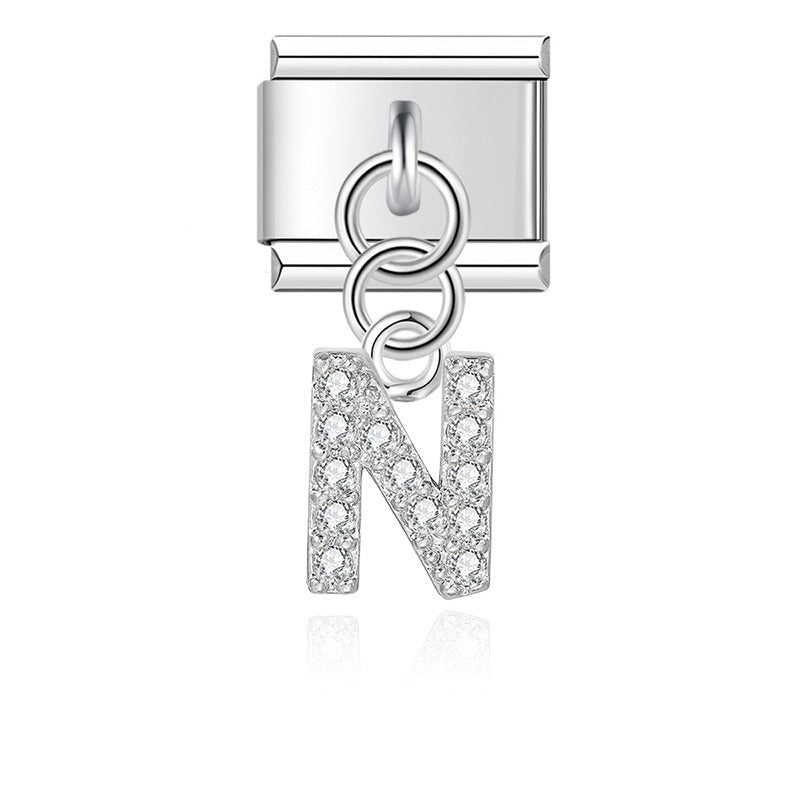 Letter N with CZ - Silver Pendant Charm