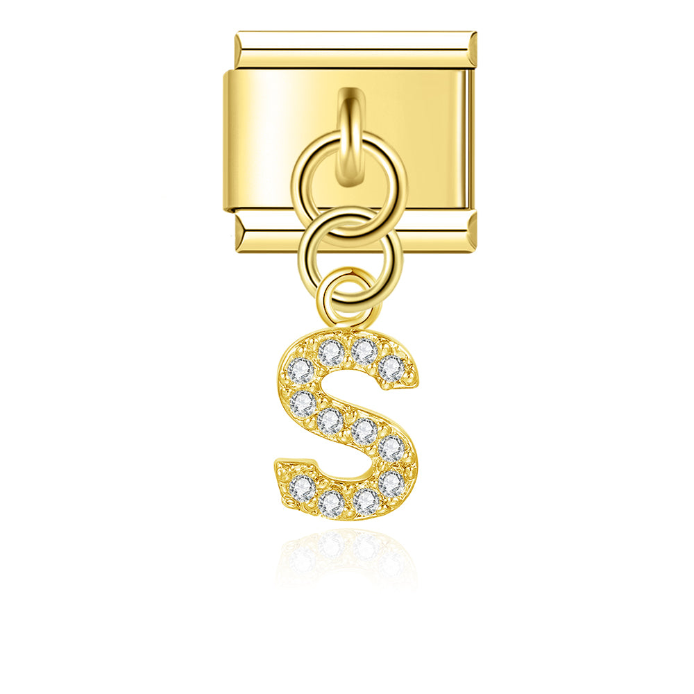Letter S with CZ - Gold Pendant Charm