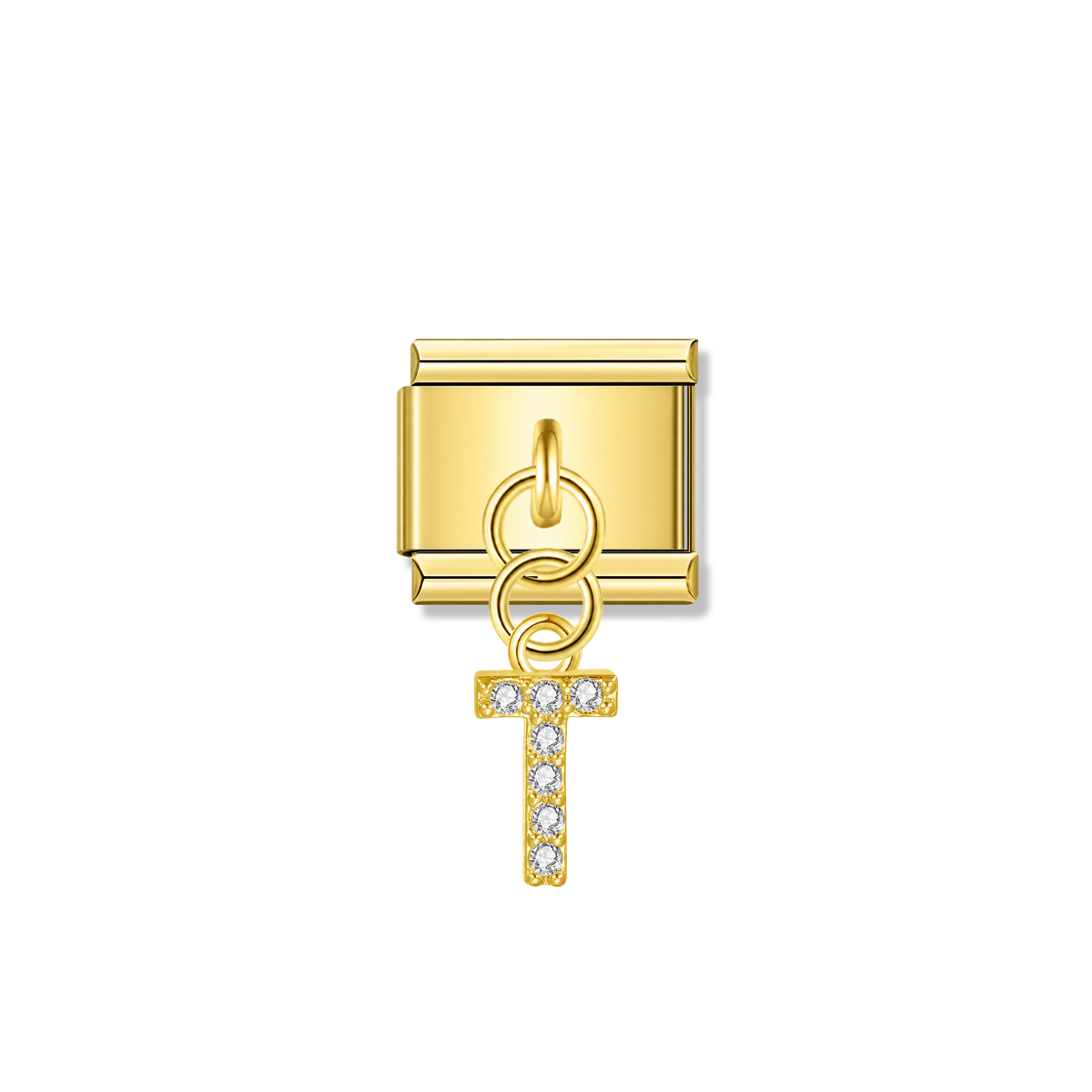 Letter T with CZ – gold Italian pendant charm by Italycharm