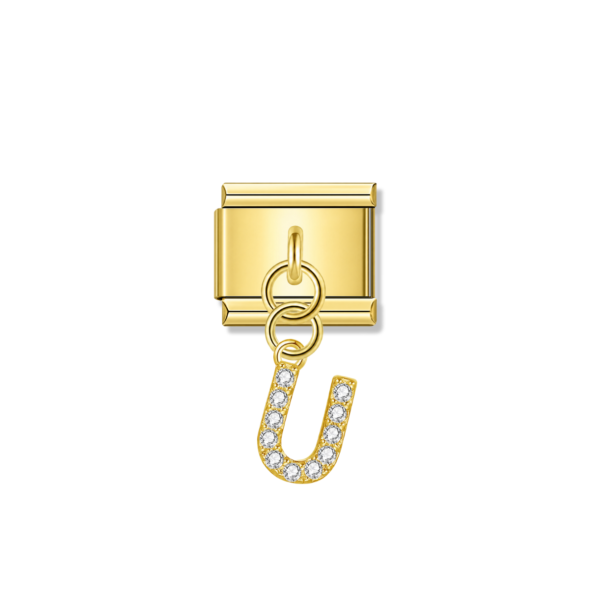 Letter U with CZ – gold Italian pendant charm by Italycharm