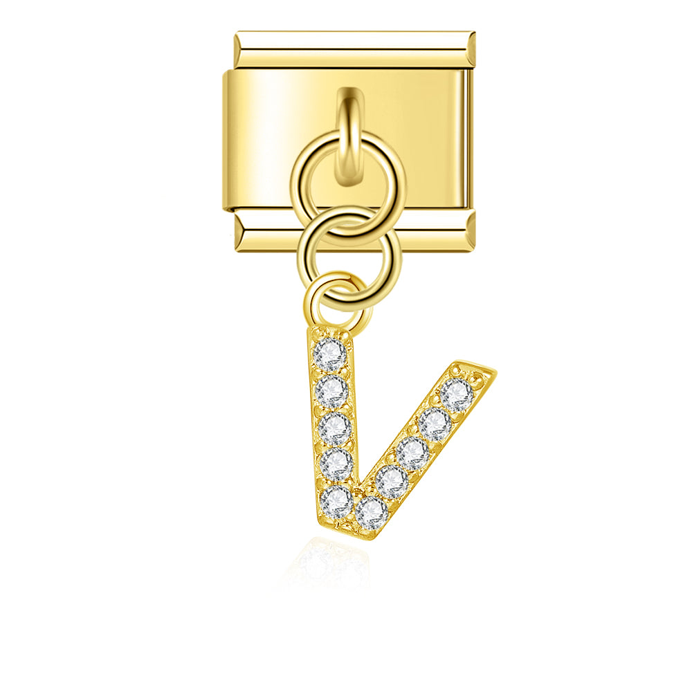 Letter V with CZ - Gold Pendant Charm