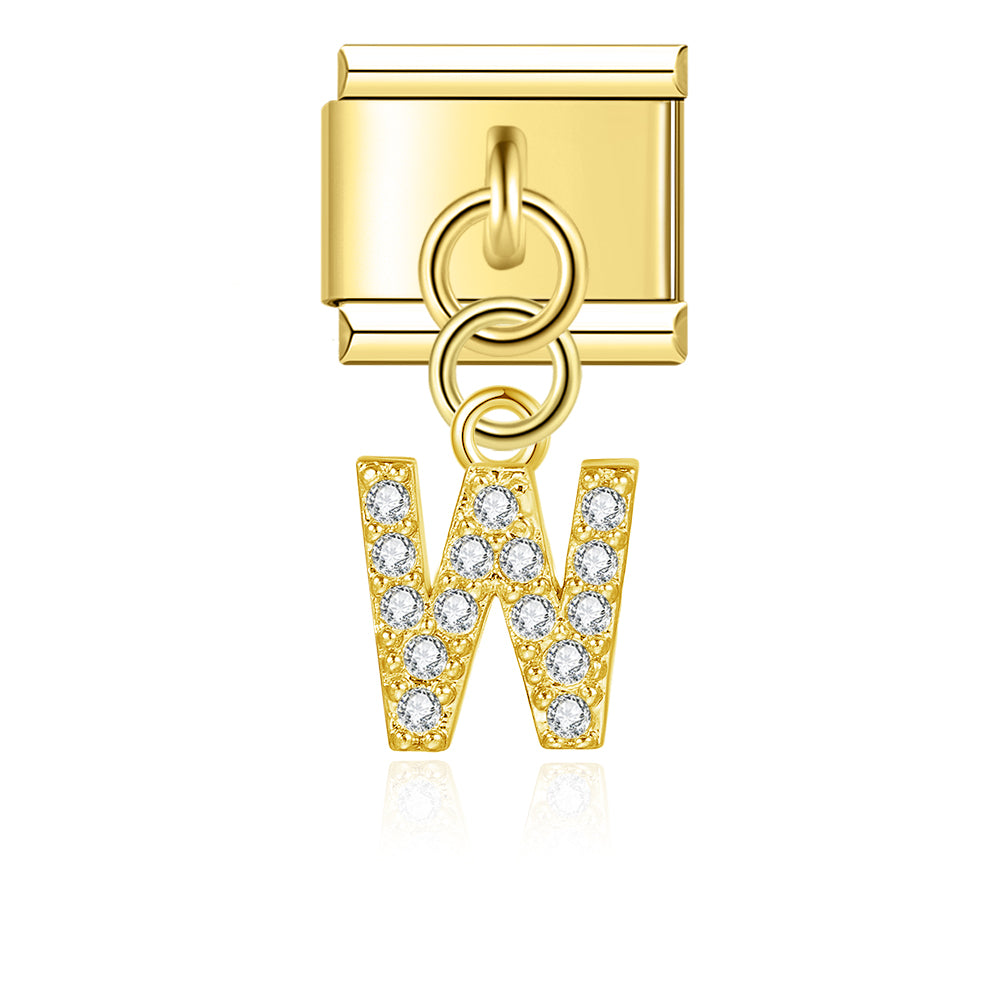 Letter W with CZ - Gold Pendant Charm