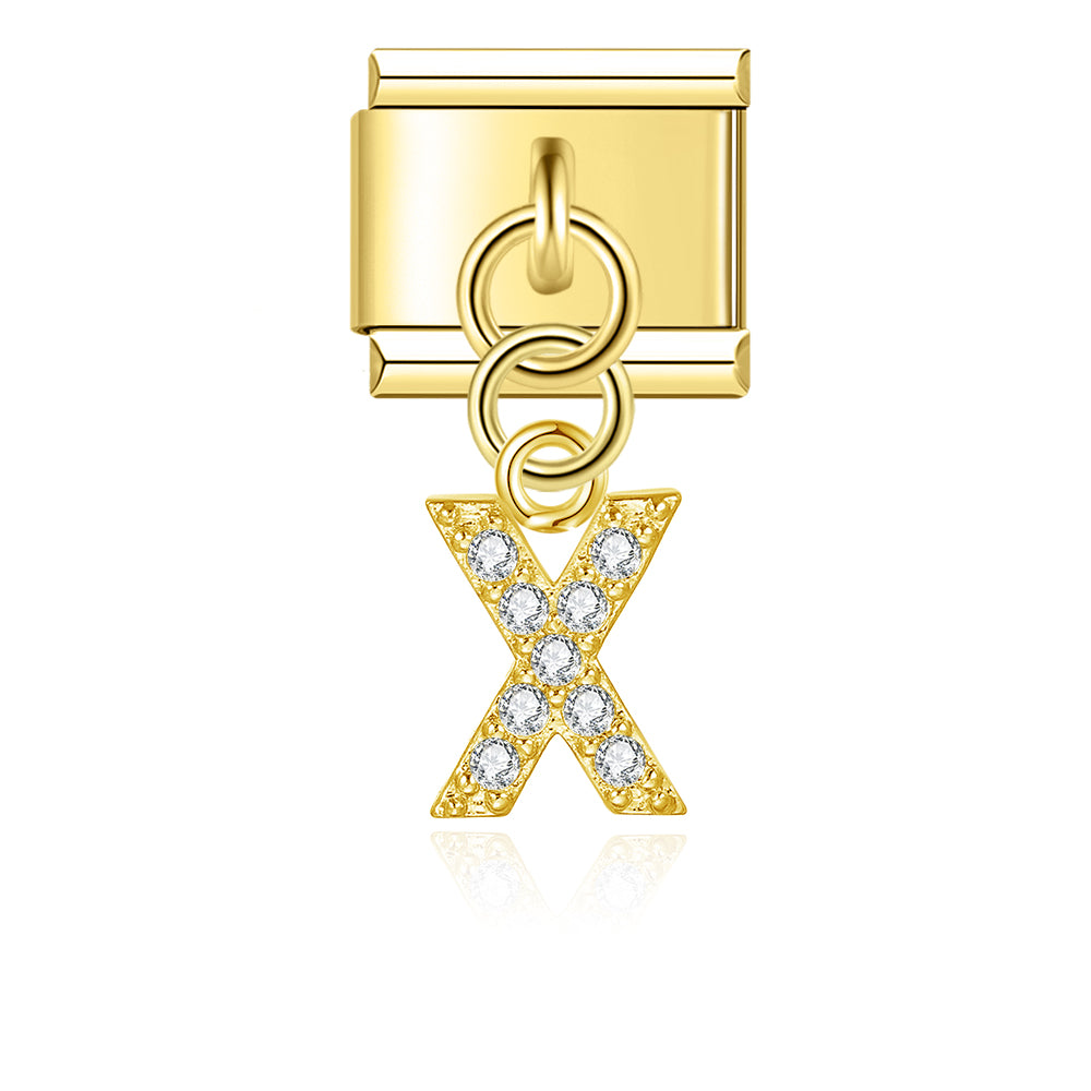 Letter X with CZ - Gold Pendant Charm