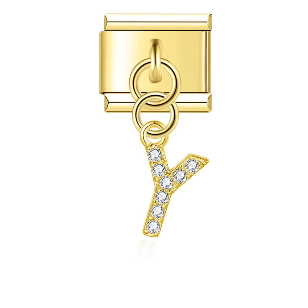 Letter Y with CZ - Gold Pendant Charm
